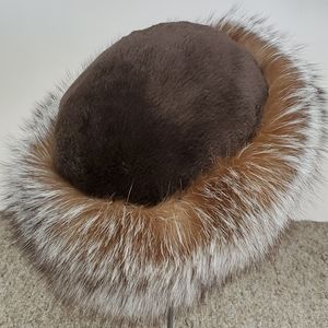 Sheared Beaver Fur Hat with Crystal Fox Trim